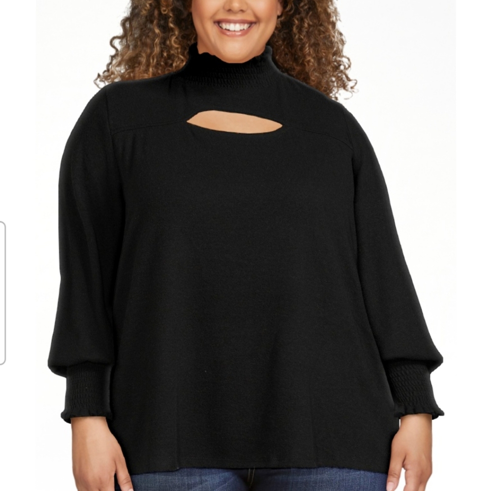 Terra & Sky Womens Plus Size Cut Out Ribbed Black Sweater Size 2x